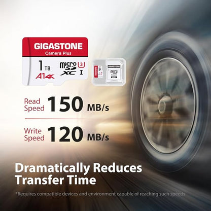 GIGASTONE 1TB Micro SD Card, Camera Plus, GoPro, Action Camera, A1 Run App for Smartphone, Nintendo-Switch Compatible, 150MB/s, 4K Video Recording, Micro SDXC UHS-I A1 U3 Class 10