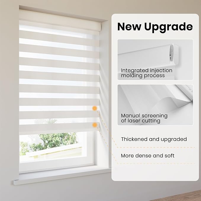 Motorized Zebra Blinds Smart Blinds with Remote Electric Shades for Indoor Windows Light Filtering Automatic Dual Layer Horizontal Shades Compatible with Google Alexa White 35" W X 72" H