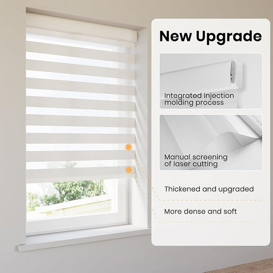 Motorized Zebra Blinds Smart Blinds with Remote Electric Shades for Indoor Windows Light Filtering Automatic Dual Layer Horizontal Shades Compatible with Google Alexa White 20" W X 72" H