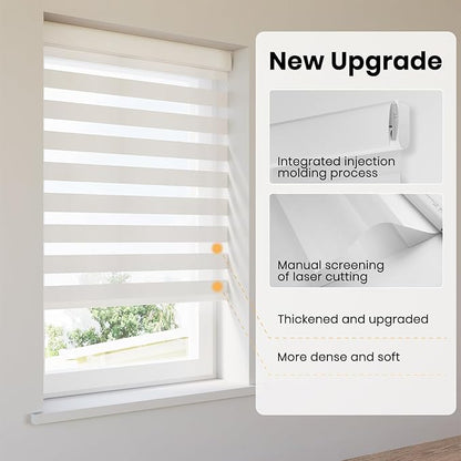 Motorized Zebra Blinds Smart Blinds with Remote Electric Shades for Indoor Windows Light Filtering Automatic Dual Layer Horizontal Shades Compatible with Google Alexa White 32" W X 72" H