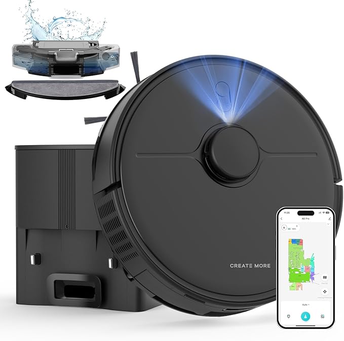 Robot Vacuum and Mop Combo, 90 Days Self-Emptying, 6000Pa Powerful Suction, Home Mapping, Easy Custom Robotic Vacuum for Pet Hair, Dust, Carpet, WiFi/Alexa