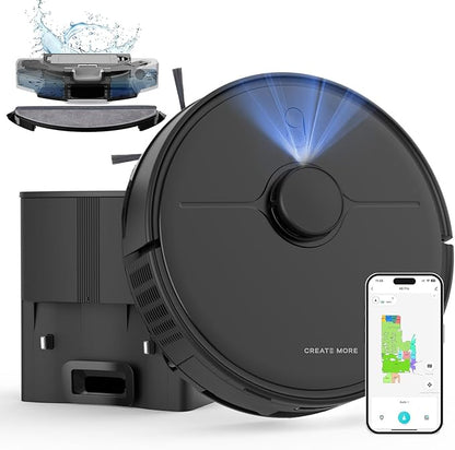 Robot Vacuum and Mop Combo, 90 Days Self-Emptying, 6000Pa Powerful Suction, Home Mapping, Easy Custom Robotic Vacuum for Pet Hair, Dust, Carpet, WiFi/Alexa