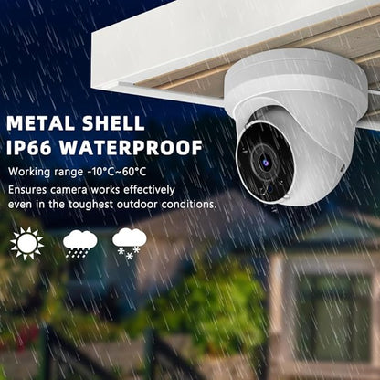 4K 8MP Security PoE IP Camera 80ft IR Night Vision Turret Dome Camera Outdoor with Microphone/Audio，2.8mm Fixed Lens，110°Wide Angle，IP66 Waterproof