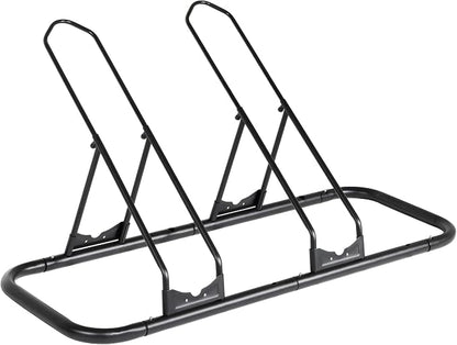 CyclingDeal Bicycle Floor Parking Rack Stand - for Mountain MTB Road Bike - Indoor Home Garage Storage - Adjustable for 2 Fat Bikes