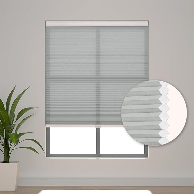 Changshade Cordless Cellular Shades Light Filtering Custom Size, Honeycomb Door Indoor Window Blinds 1.5 inch Cell Easy Install for Home, Office, Living Room, Bedroom, Bathroom, Nursey, Grey