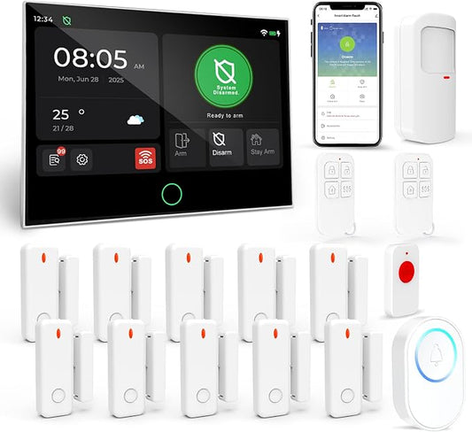 Home Security System, Alarm System for Home Security, 16-Pcs Kit WiFi/GSM SMS Alarm System with Motion Detector, 120dB Alarm Siren, Door Window Burglar Alarm, Smart Remote Control, Alexa-Compatible