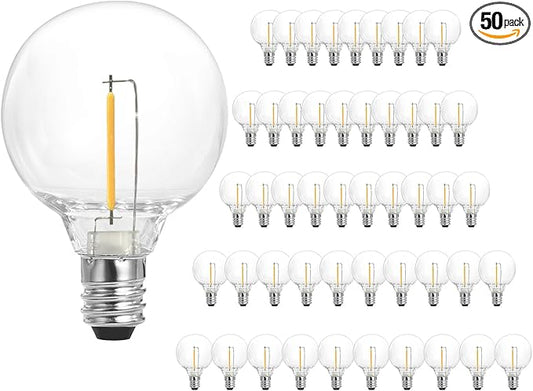 SUNTHIN 50 Pack G40 LED Bulbs, 1W LED Bulbs with E12 Base, 5 Watt Incandescent Bulbs Equivalent, Warm White 2700K, Replacement Bulbs for Globe String Lights, Indoor & Outdoor Use