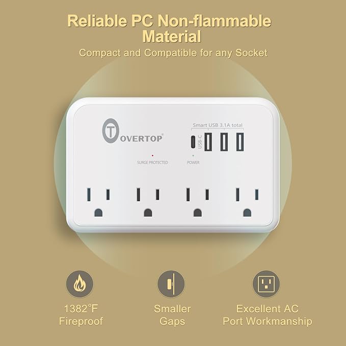 Overtop Wall Outlet Extender,Multi Plug Surge Protector,1800J