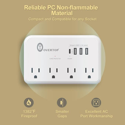 Overtop Wall Outlet Extender,Multi Plug Surge Protector,1800J