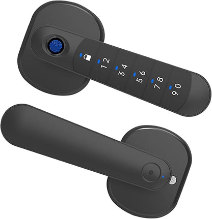 Smart Fingerprint Door Handle, Keyless Entry Biometric Lock with Passcode & Mechanical Key, Easy Install Interior Door Lock for Home/Bedroom/Office, Black