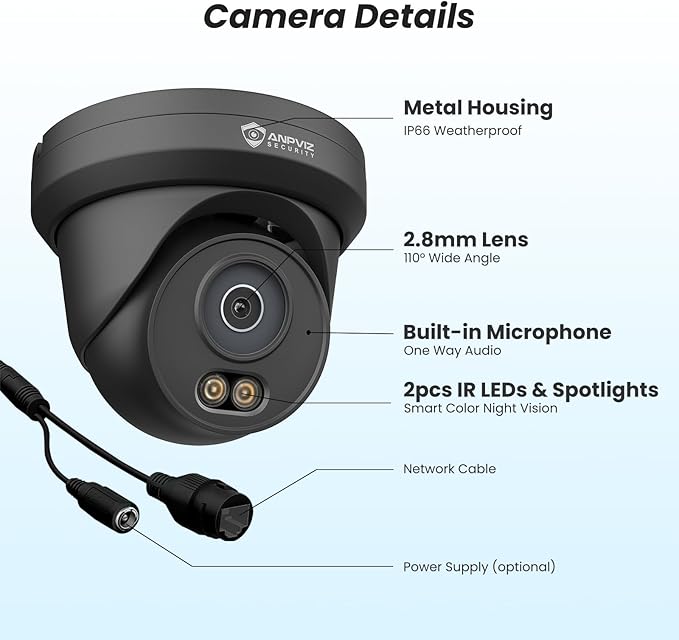 Anpviz 4K 8MP PoE Security IP Camera Outdoor Wired, AI Human Vehicle Detection, 100FT Smart Dual Light Color Night Vision, Built-in Mic, IP66 Waterproof, Black, NDAA, IPC-D3B83B-S (U Series)
