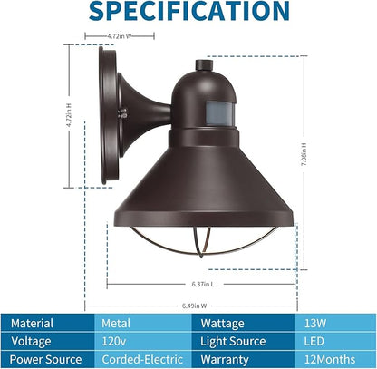 LONEDRUID 2 Pack Motion Sensor Outdoor LED Wall Sconce Dusk to Dawn Exterior Barn Light Fixtures Brown Outside Porch Lantern Farmhouse Wall Mount Garage Lamp for House Patio Front Door