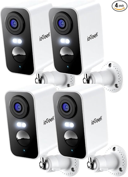 ieGeek Security Cameras Wireless Outdoor 4pcs, 2K 3MP Battery Powered WiFi Security Camera with Spotlight & Siren Alarm, Color Night Vision