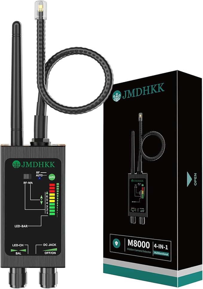 JMDHKK M8000 Hidden Camera Detector, Camera Finder,Bug Detector, Magnetic Tracker Detector, Portable Privacy Protection Device for Travel, Hotels, Vehicles, Offices, and Fitting Rooms (Black)