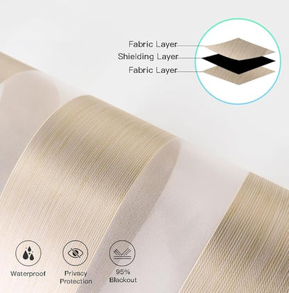 MING CHEN Motorized Blinds with Remote,Built-in Rechargeable Smart Blinds, Custom Size Electric Zebra Blinds Compatible with Alexa Google (90% Blackout Fine Lines Champagne)