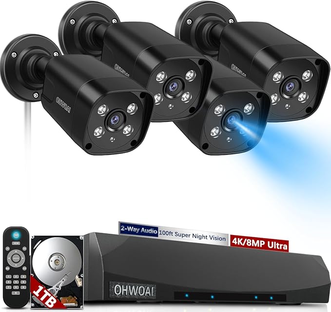 《 100FT Night Vision 》Outdoor Wired Security Camera System, Home Video Surveillance Systems, Surveillance DVR Kits