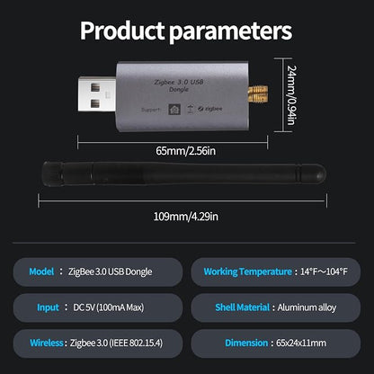 eMylo Zigbee 3.0 USB Dongle Plus Gateway, Universal Wireless Zigbee USB Adapter with Antenna for Home Assistant, Open HAB, Zigbee2MQTT etc, EFR32MG21 Chip