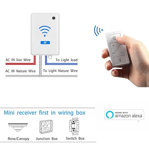 Humpptom Wireless Dimmer Light Switch and Receiver Compatible With Alexa - Smart Wall Switch for Ceiling Lights, Fans, Lamps