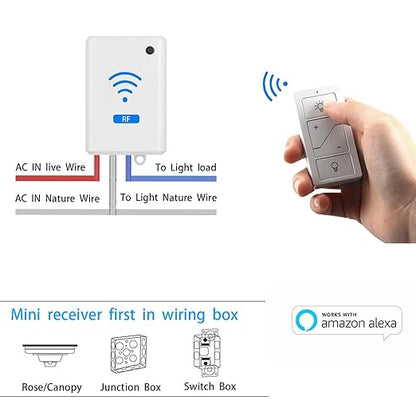 Humpptom Wireless Dimmer Light Switch and Receiver Compatible With Alexa - Smart Wall Switch for Ceiling Lights, Fans, Lamps
