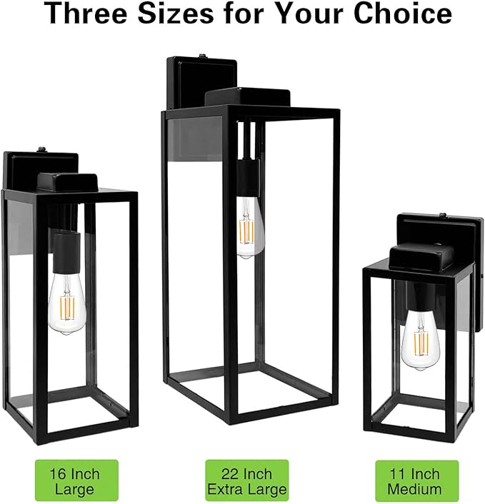 Large Outdoor Wall Light, 16 Inch Outdoor Wall Lantern, Dusk to Dawn Exterior Waterproof Wall Sconce, Anti-Rust Wall Mounted Lighting with Glass Shade, Matte Black Wall Lamp with E26 Socket for Porch