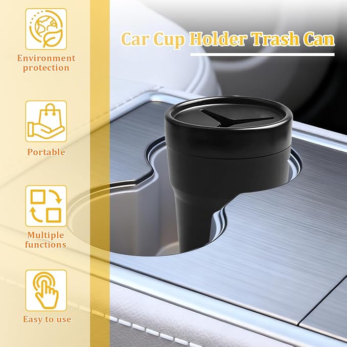 Car Trash Can with Lid, 2PCS Leakproof Vehicle Cup Holder Garbage Bin Storage Organizer, Portable Automotive Interior Trash Container Bin, Universal for SUV RV Lorry
