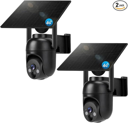 4G LTE Cellular Security Camera 2 Pack, Built-in SIM Card, Solar Powered