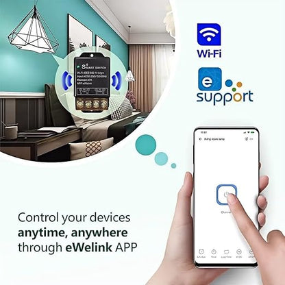 WiFi Smart Switch, 30A High Power Wireless Home Automation Module, Remote Control with eWelink App, Compatible with Alexa, Google Home, Black