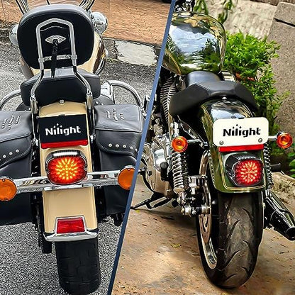 Nilight Motorcycle Tail Light Brake Turn License Plate for Harley, Smoked