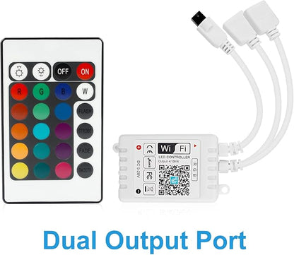 RGBZONE 4PIN WiFi RGB LED Controller, 2-Ports Smart LED Light Strip Controller, DC 5V/12V/24V for SMD 5050 3528 5630 Strip Lights, Compatible with Alexa Google Assistant IFTTT and Siri