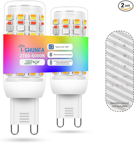 I-SHUNFA Smart G9 RGBCW LED Bulbs, App Control, AC 120V, 2700K-6500K + 16M Colors, Dimmable 1%-100%, 4W 400LM, Music Sync, Timer (2 Pack Bulbs Only)