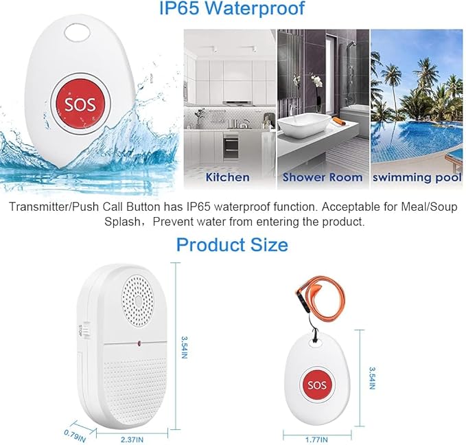ChunHee Wireless Caregiver Pager Call Button Nurse Alert System Call Bell for Home/Elderly/Patient Emergency Vibration Pager 2 Transmitter+1 Receiver(800+Feet Operating Range)