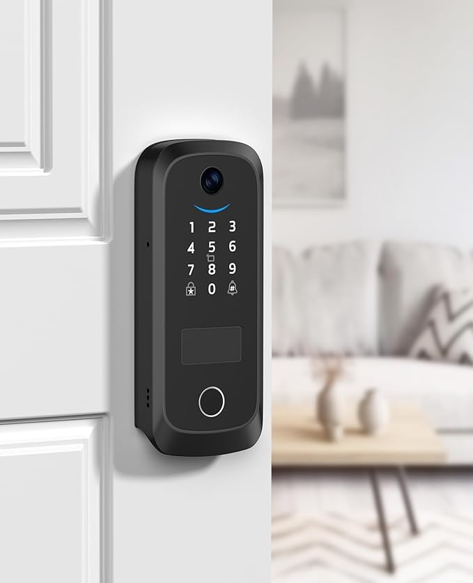 Video Smart Lock with Camera, Built-in Rechargeable Lithium Battery Entry Keyless Door Lock, App Control, Fingerprint ID, IC Card, Keypad Code, Auto Lock for Front Door (Black)