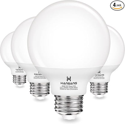 G25 LED Globe Light Bulbs, 60W Equivalent, 5000K Daylight Bathroom, E26 Base, Eye-Friendly Vanity Round, Perfect for Vanity Makeup Mirror, 120V CRI85+ Non-Dimmable 4Pack