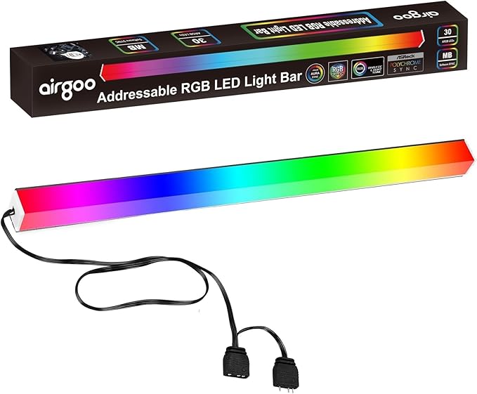 airgoo Addressable RGB PC LED Light Bar, AG-NEON-DLS30-1 Aluminum Alloy Shell Neon Strip, for 5V 3-pin argb Header or AG-DRGB16 SignalRGB Controller(Not Included), Come with Magnets, Easy to Install