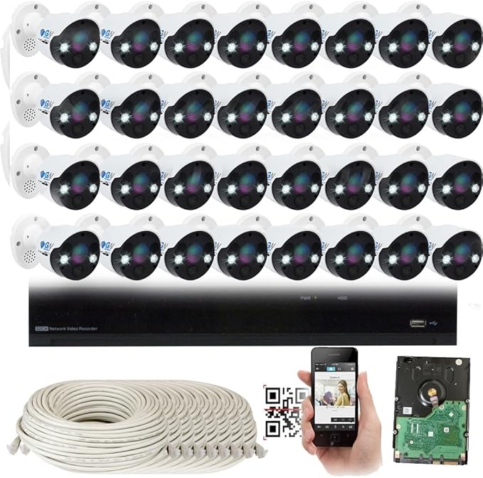 GW Security Smart AI 32 Channel H.265+ PoE NVR UltraHD 4K (3840x2160) Security Camera System with 32 x 4K (8MP) 2160P Face Recognition/Human/Vehicle Detection Outdoor Indoor Surveillance IP Camera