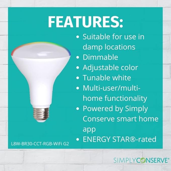 Simply Conserve 65-Watt Equivalent BR30 Smart Bluetooth LED Light Bulb with E26 Base Color Select (8-Pk)
