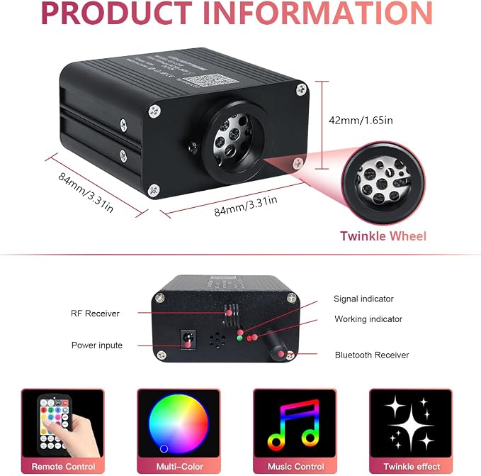16W Car Home Starlight Headliner Kit, Twinkle & Sound Activate RGBW Fiber Optic Lights with APP & Remote Control, Star Lights for Ceiling Decoration, 500 pcs 9.8ft