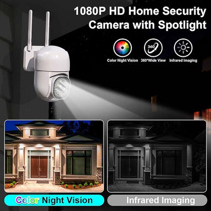 3MP Security Camera Outdoor, 2K HD Cameras for Home Security, Support 2.4GHz WiFi, 360° PTZ Auto Tracking, 2-Way Audio, Motion Detection and Siren, Cloud/SD Storage, Waterproof