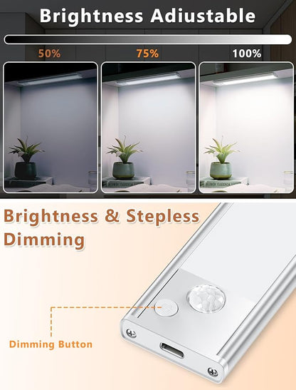 Under Cabinet Motion Sensor Lighting: 14 Inch Dimmable Rechargeable Lights Indoor - Battery Operated Lights - Undercabinet Closet Light Magnetic Led Light for Kitchen Home Bathroom Counter 5 Pack