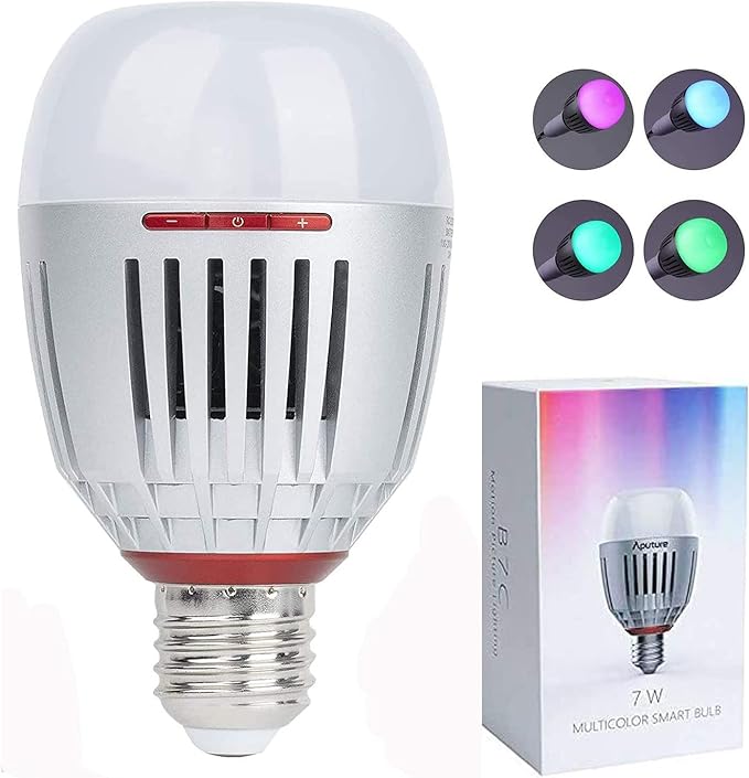 Aputure Accent B7C 7W RGBWW LED Bulb Color Temperature 2000K-10000K,TLCI 96+ CRI 95+,CCT/HSI/FX Mode,Built-in Battery and E26/E27 Socket,Support App Control