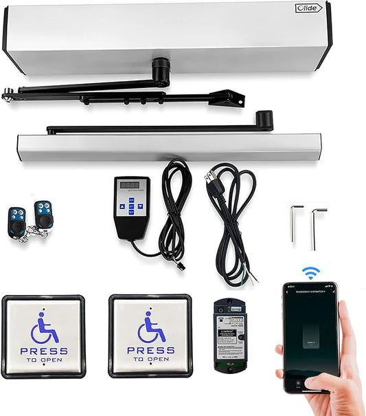 Olideauto DSW120 Low Energy Handicap Automatic Swing Door Operator for A Single Door+Smart Wi-Fi Push Button Phone APP Control,Compatible for Alexa &Google Speaker +Handicap Push Buttons