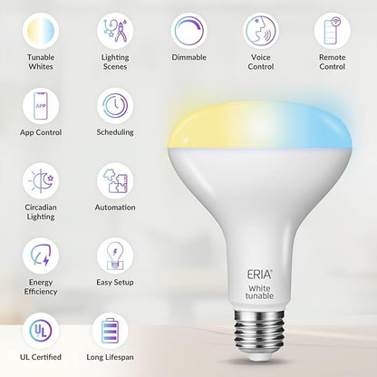 ERIA Smart Light Bulbs, BR30 ZigBee Tunable White 800LM 65W Equivalent, Works, Hue*, SmartThings, HA, Amazon Echo (4th Gen), Alexa, HA, Google Assistant (2-Pack)