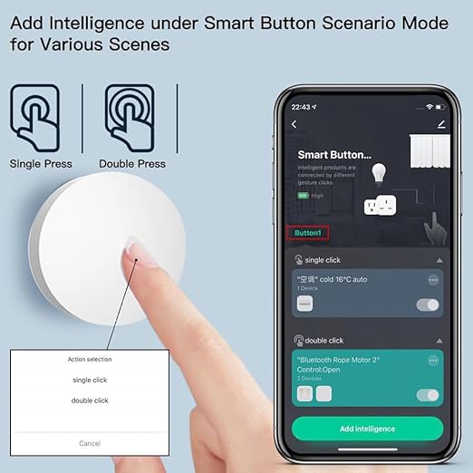 Smart Knob Control Switch, mini Scene Switch for DIY Automation, Remote Button for Lights and appliances Anywhere, no Tool Needed, Ultra Low Consumption with Strong Endurance,