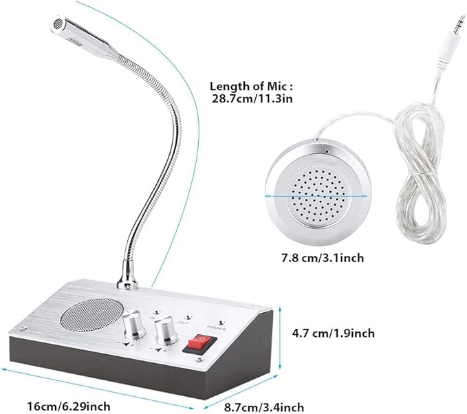 Dual Way Window Intercom System with Mic & Speaker, Automatic Two-Way Counter Intercom for Glass Windows, Drive Thru Communication Speaker for Bank Office Store Hospital Bus Station Security Counter