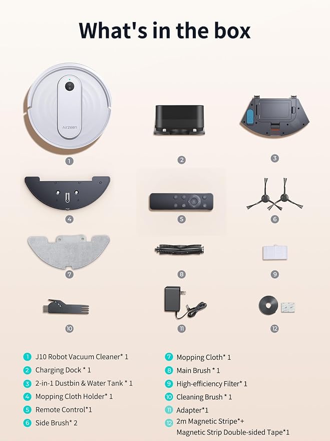 Airzeen Robot Vacuum and Mop - 4000Pa Powerful Suction, APP/Alexa Control, 3-in-1 Cleaning Solution with Auto Self-Charging, Perfect for Pet Hair, Carpets, and Hard Floors