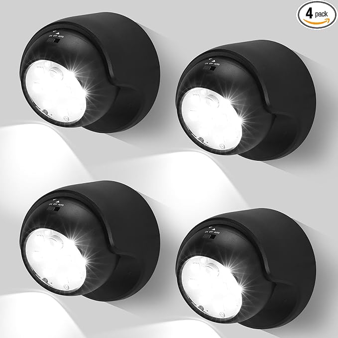 Motion Sensor Outdoor Lights - Outdoor Motion Sensor Light Battery Operated Wireless Spotlight Motion Detector Security Light Auto On Off for Sheltered Porch Stair Hallway Garage Wall Shed (4 Pack)