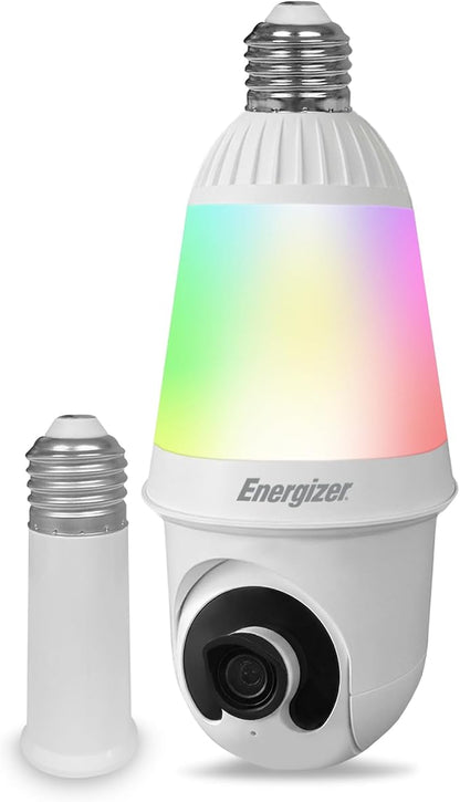Energizer Smart 2K Light Bulb Security Camera, 1000 Lumens LED Light, 5G&2.4G Wi-Fi Outdoor Socket Camera, Pan Tilt Auto Tracking, (White, AI Smart Detection Built-in)