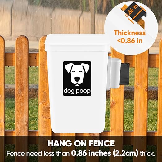 Moryimi Dog Poop Trash Can Outside, 3.1 Gallon Dog Waste Trash Can with Trash Bag Dispenser, Outdoor Dog Poop Trash Can with Lid, White Hanging Trash Can for Fence, Garbage, Outdoors, Counter Top