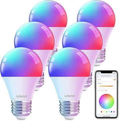 Linkind Color Changing Smart WiFi Light Bulbs, Compatible with Alexa & Google Home Bundle with Linkind Matter Smart Plug, Work with Apple Home, Siri, Alexa, Google Home, SmartThings