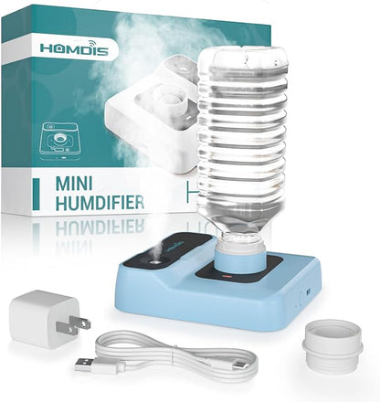 Travel Humidifier, Portable Humidifier for Plants, Bedroom, Office, Hotel or Car, Battery Operated Mini Cool Mist Humidifiers, Quiet 23dB, Auto-off, Night Light & BPA-Free, Light-Blue